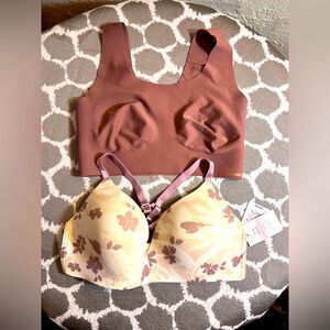 Bra Bundle set of 2 Floral Print and Solid Mauve Women's Intimates Set